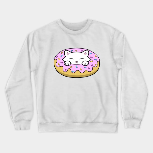 Cute white kitten eating a yummy looking pink doughnut with sprinkles on top of it Crewneck Sweatshirt by Purrfect